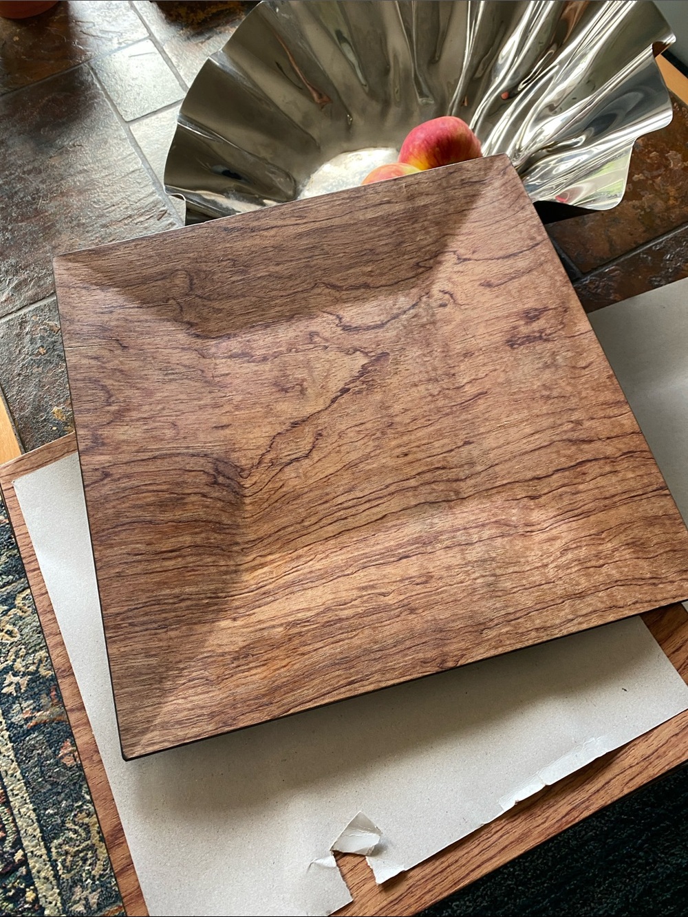 Square Wood-Grain Decorative Serving Bowl - Brown